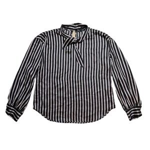 Zara Basic Black Striped Long Sleeve Satin Blouse US S